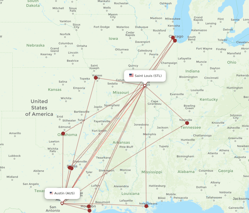 STL-AUS flight routes