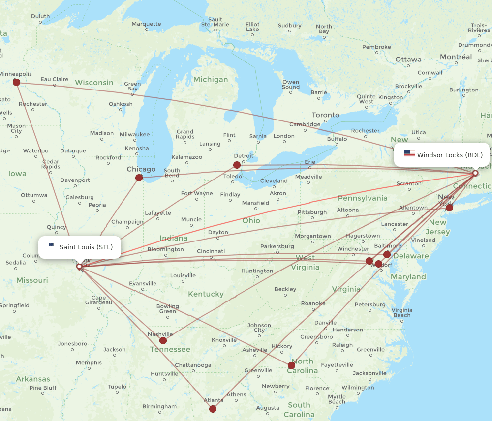 STL-BDL flight routes