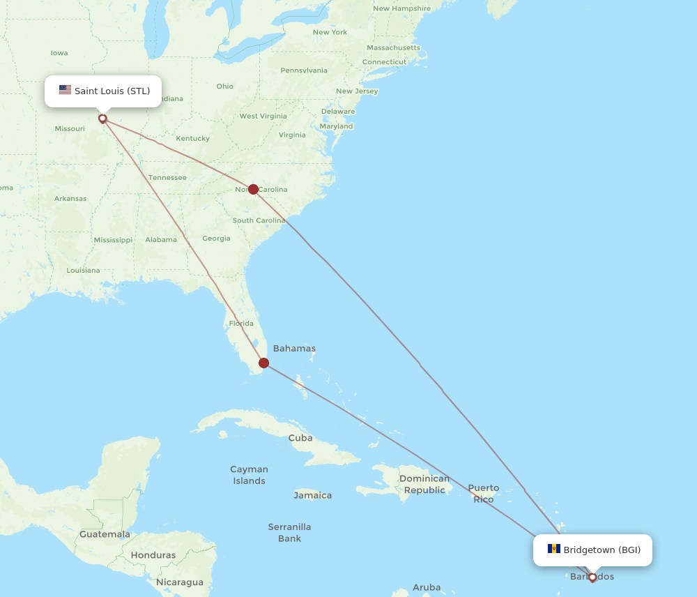 STL-BGI flight routes