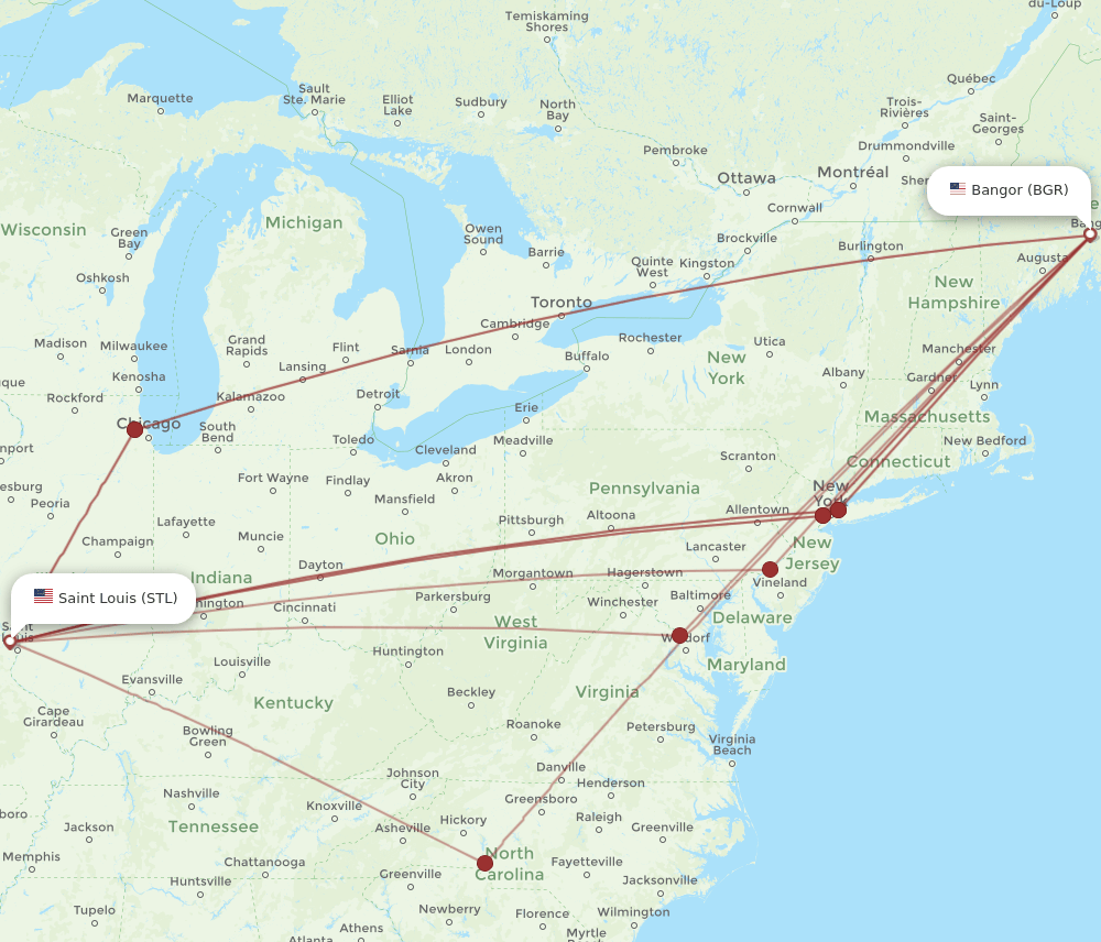 STL-BGR flight routes