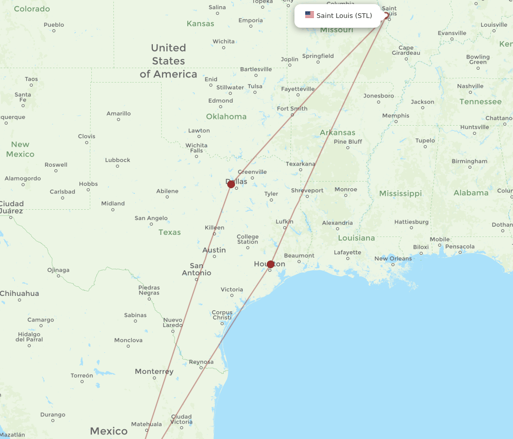 STL to BJX flights and routes map