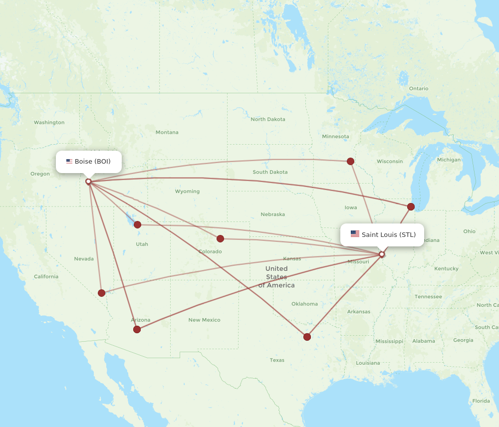 STL to BOI flights and routes map