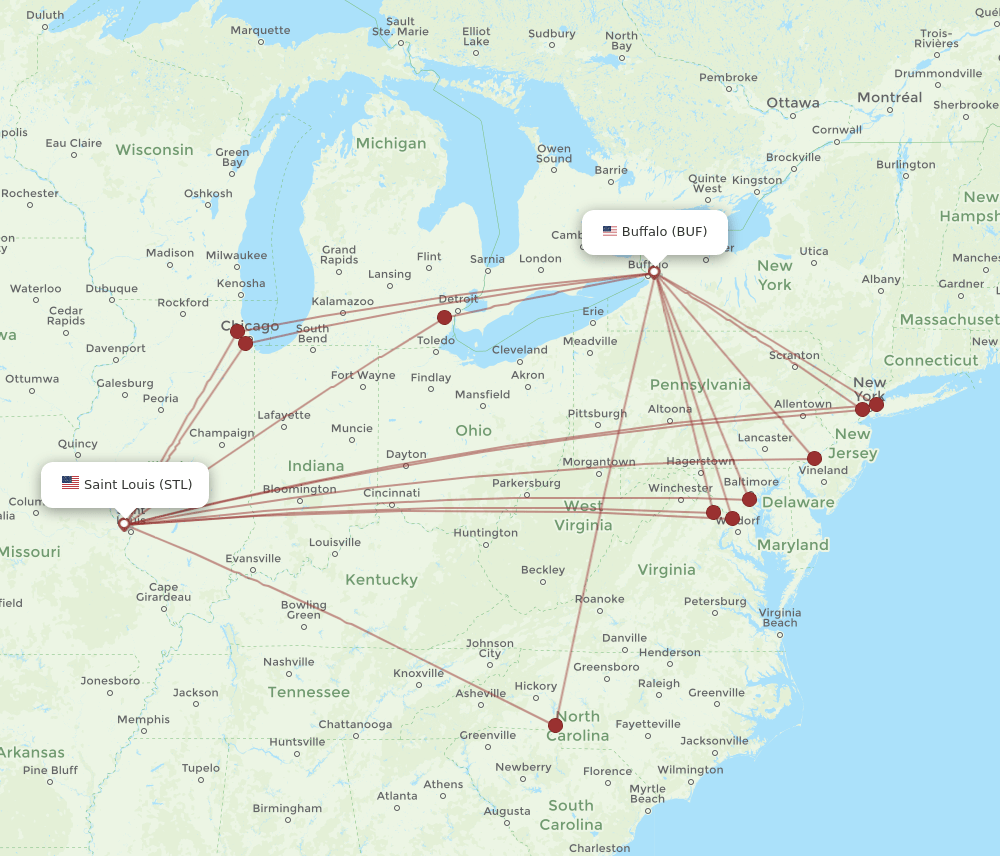 STL-BUF flight routes