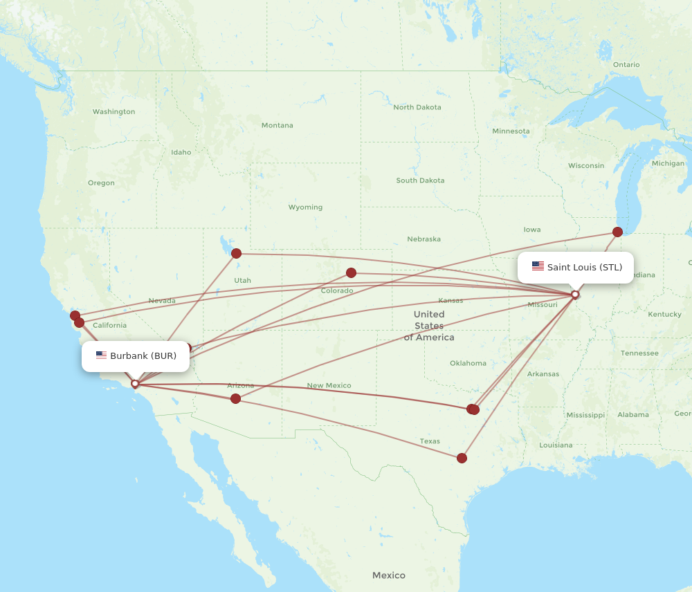 STL to BUR flights and routes map