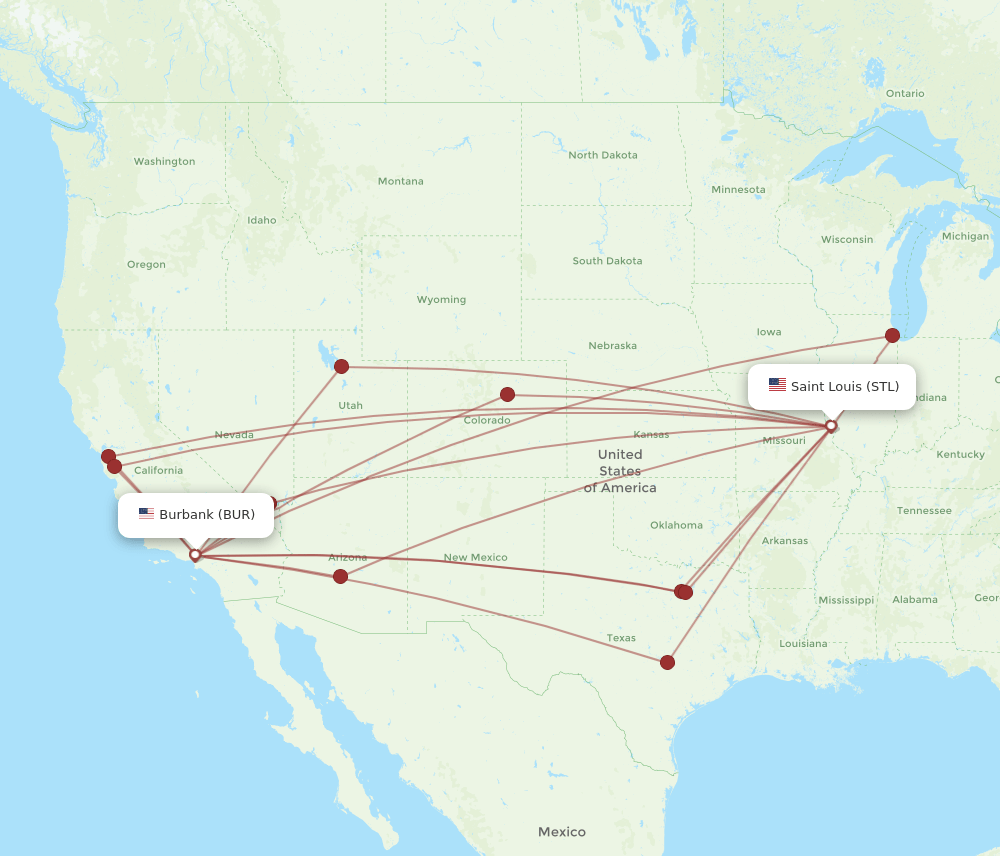 STL-BUR flight routes
