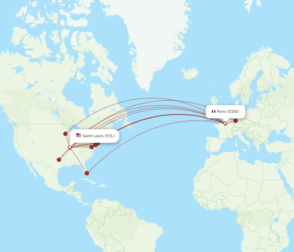 STL-CDG flight routes