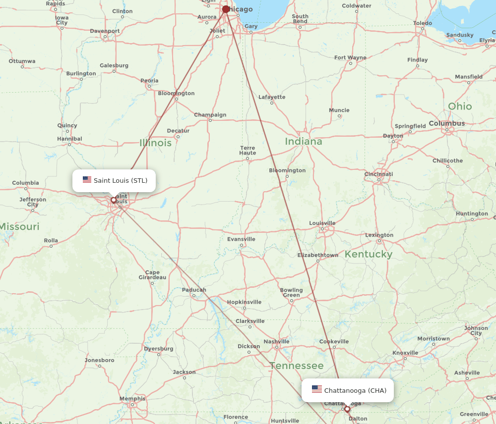STL-CHA flight routes