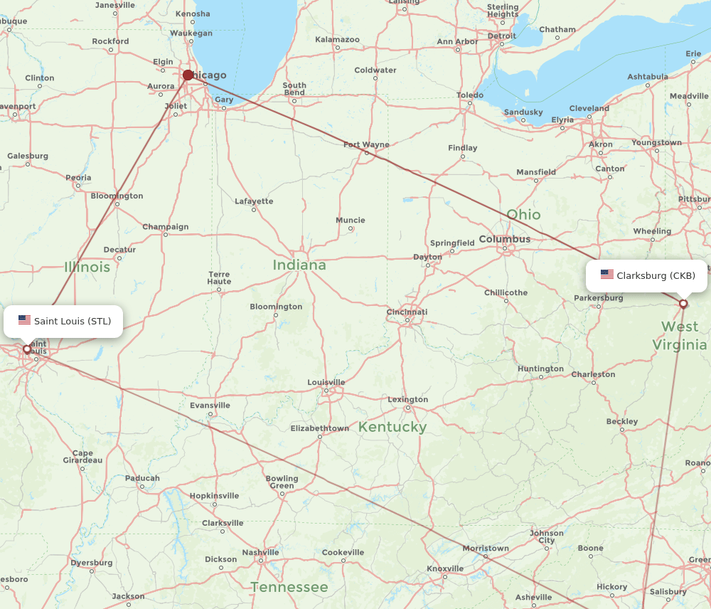 STL-CKB flight routes
