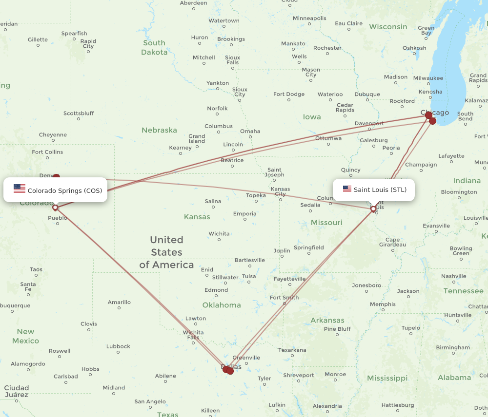 STL to COS flights and routes map