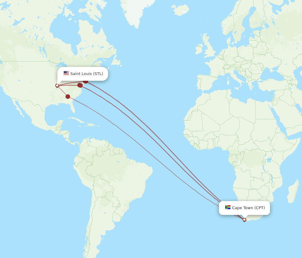 STL to CPT flights and routes map