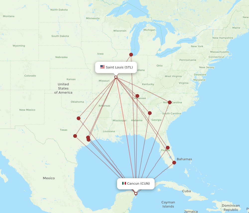 STL-CUN flight routes