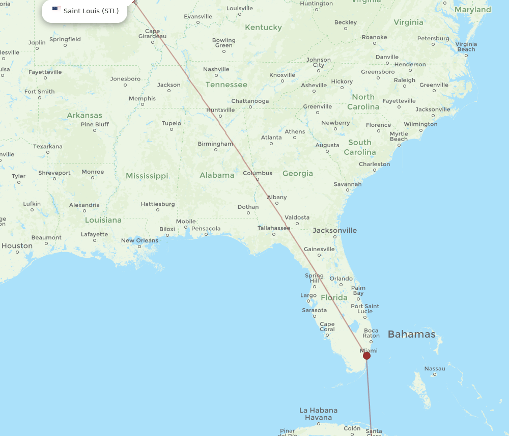 STL to CYB flights and routes map