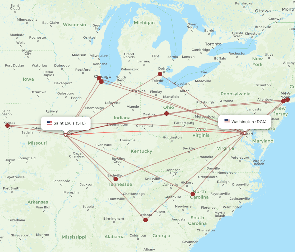 STL-DCA flight routes