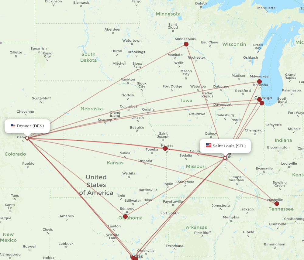 STL-DEN flight routes