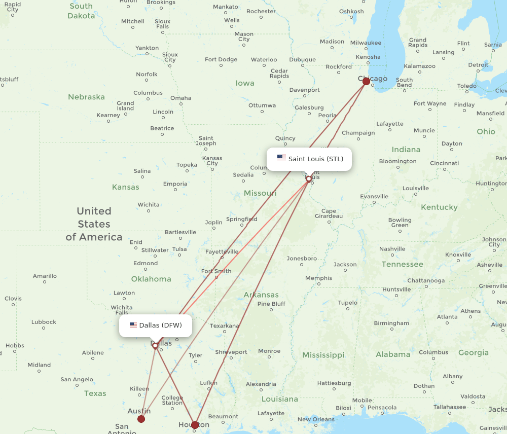 STL-DFW flight routes