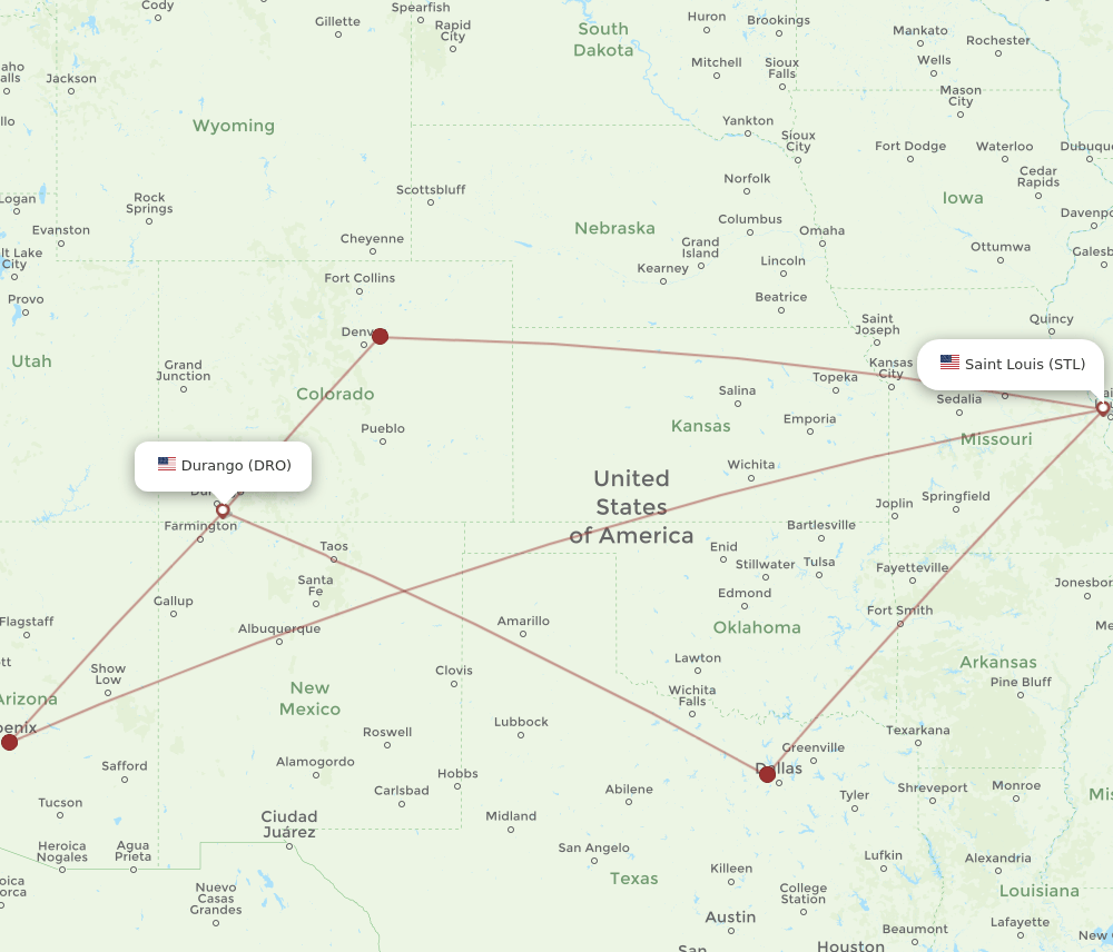 STL-DRO flight routes