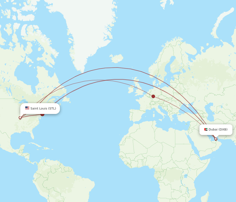 STL to DXB flights and routes map