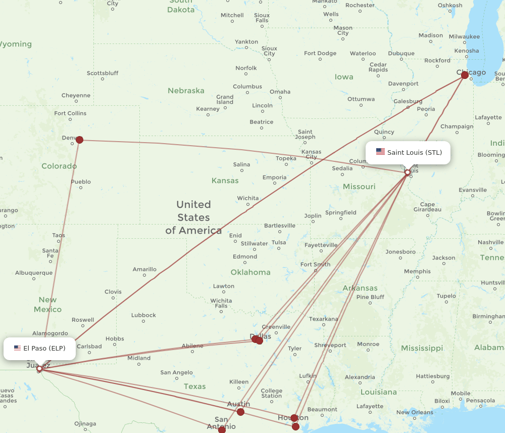 STL-ELP flight routes