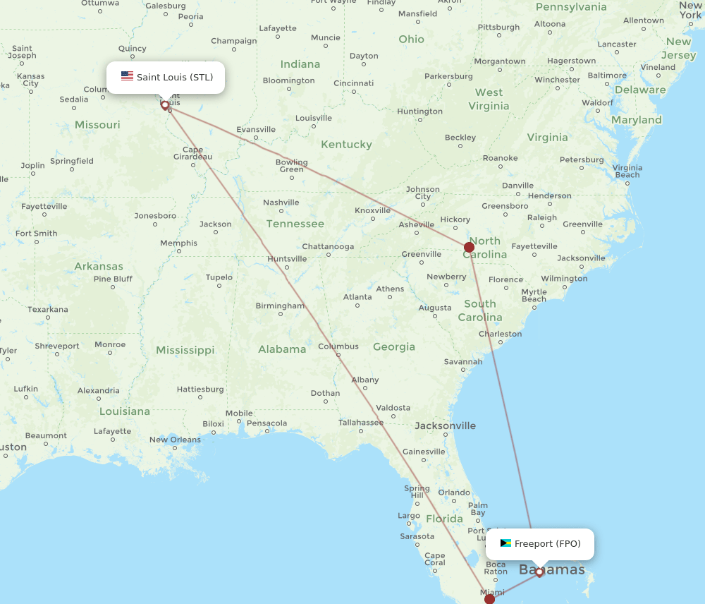 STL to FPO flights and routes map