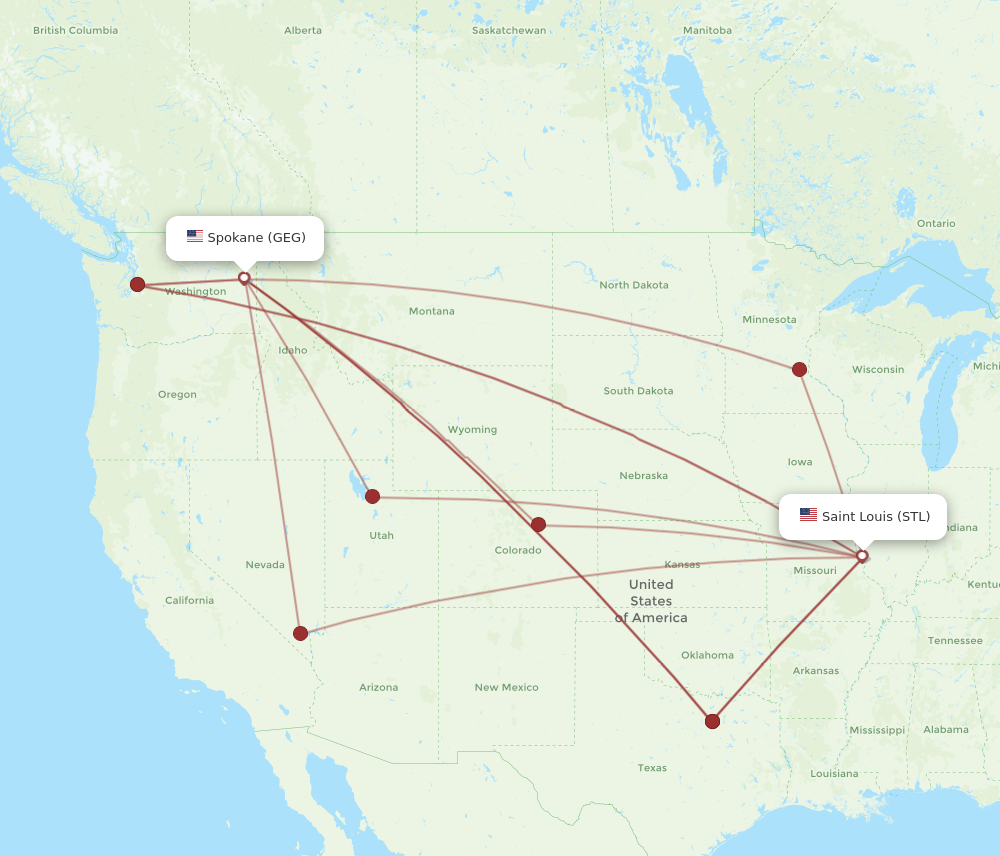 STL to GEG flights and routes map