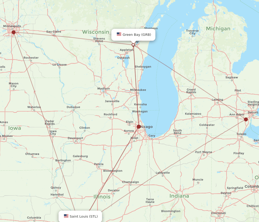 STL-GRB flight routes