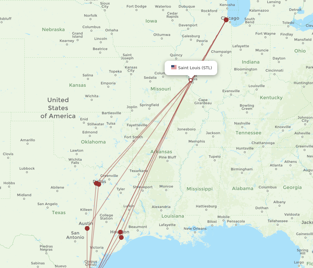 STL to HRL flights and routes map
