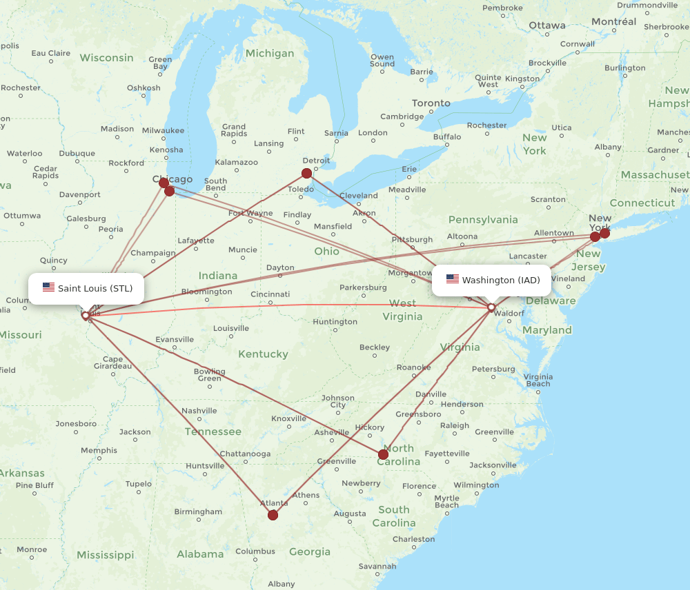 STL-IAD flight routes