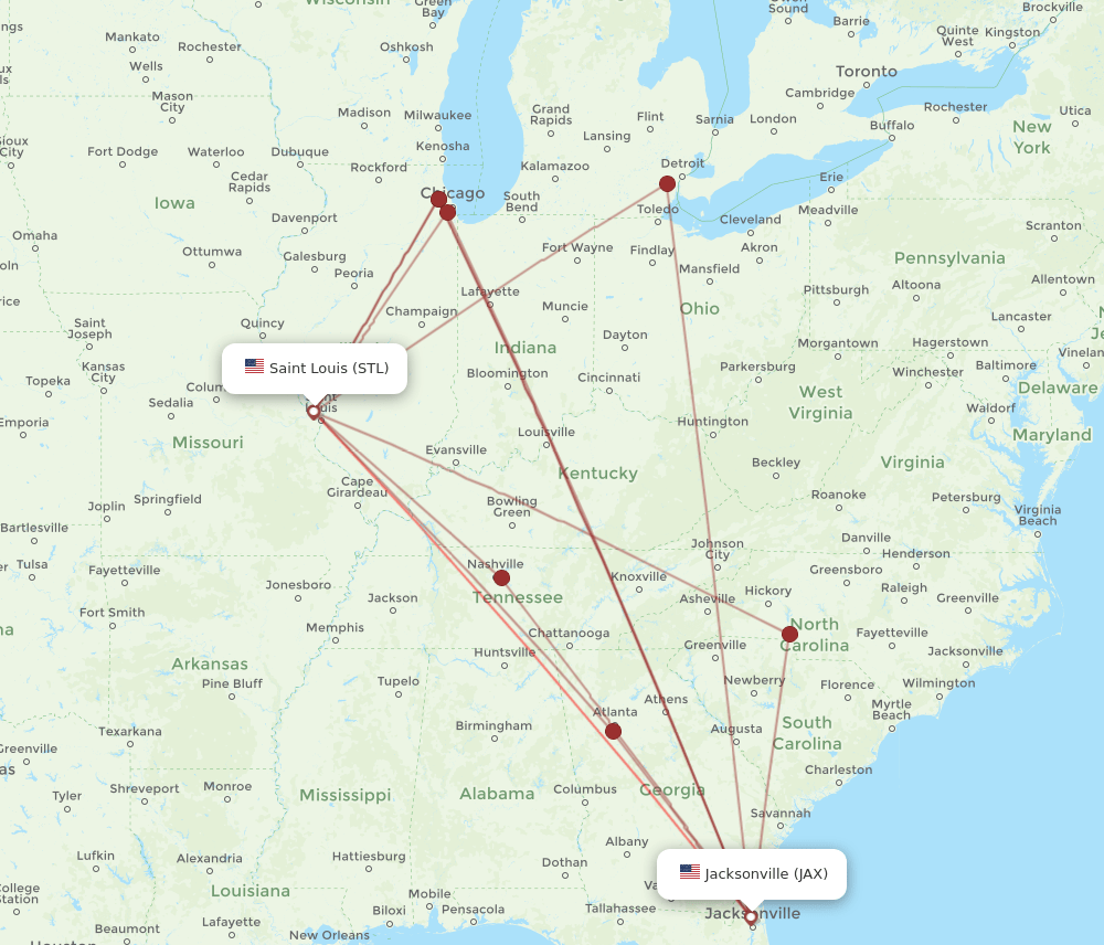 STL-JAX flight routes
