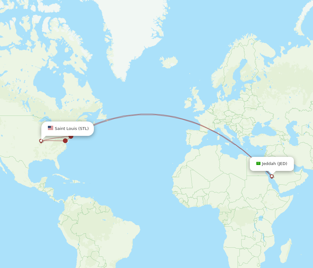 STL-JED flight routes