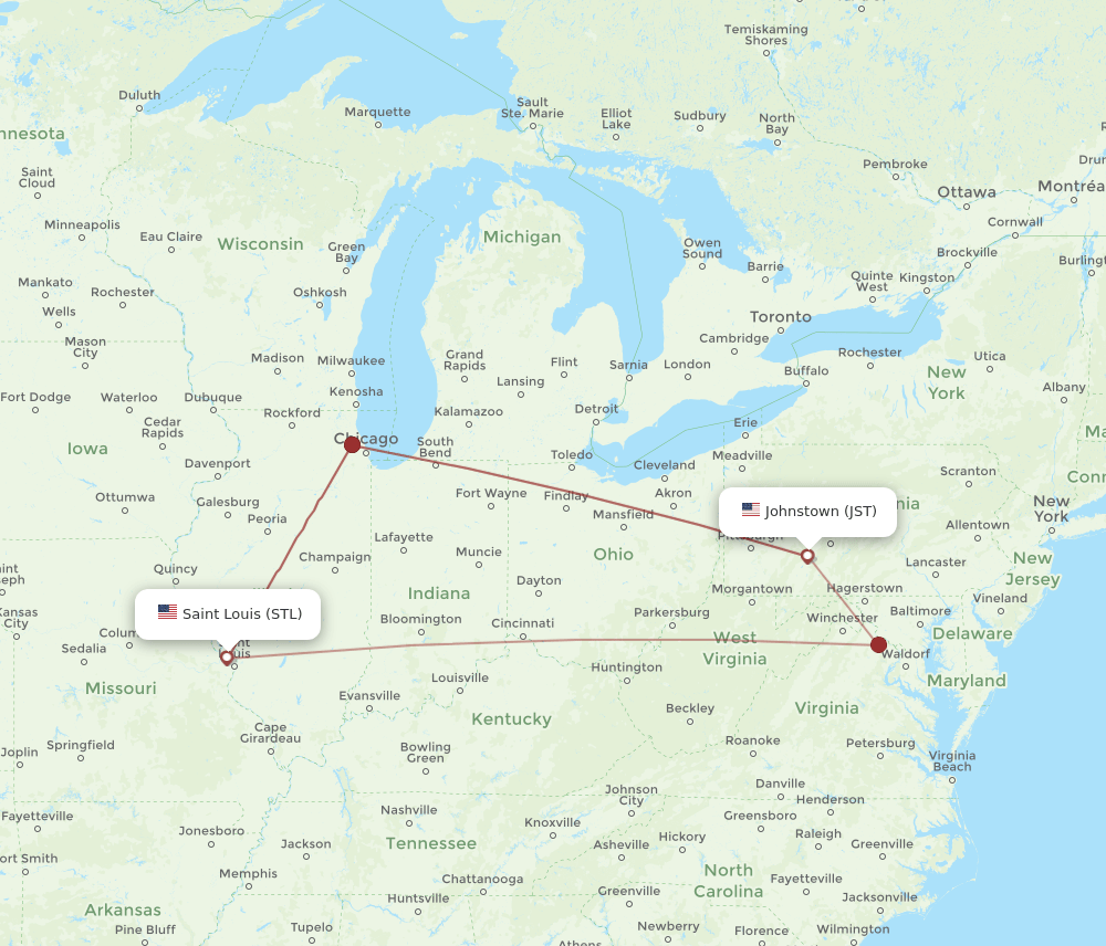 STL-JST flight routes