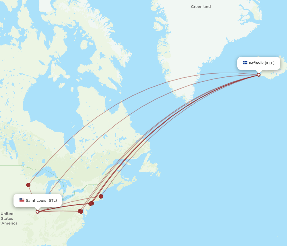 STL-KEF flight routes