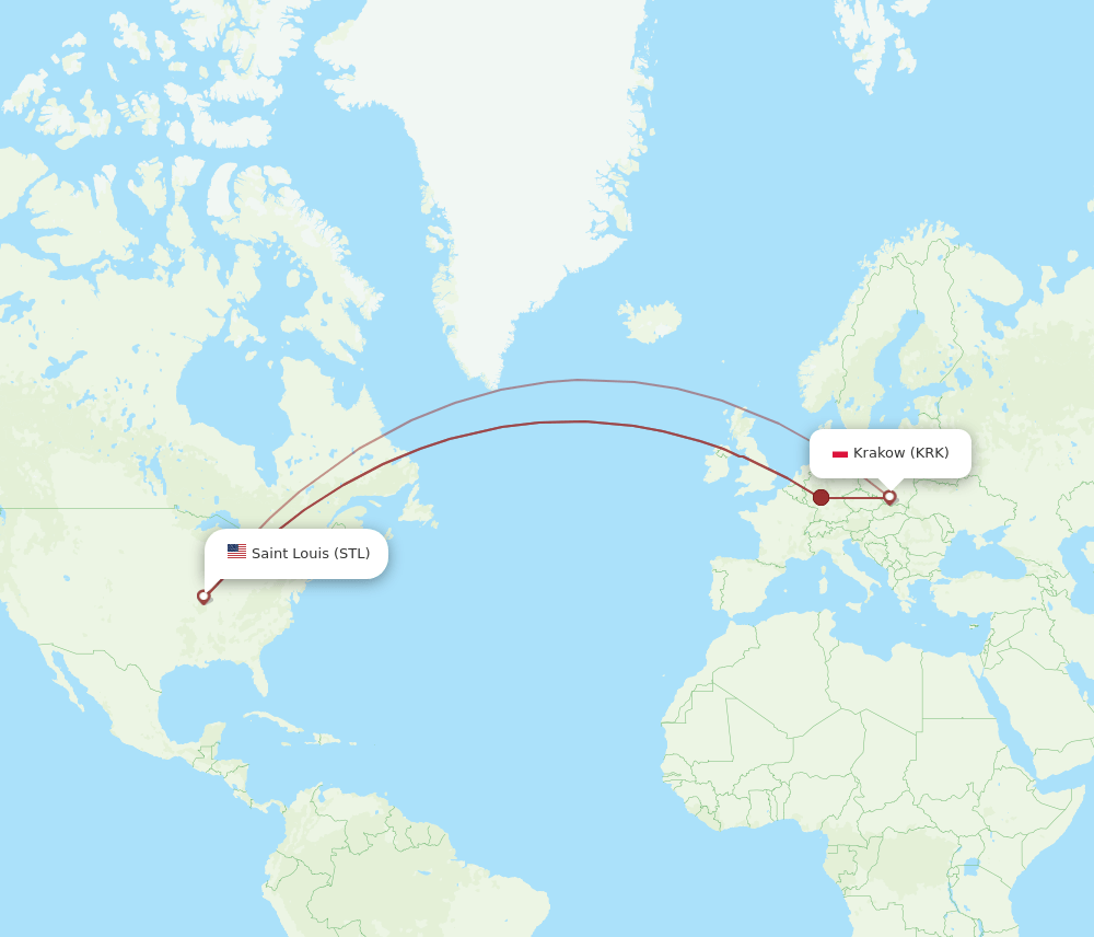 STL to KRK flights and routes map