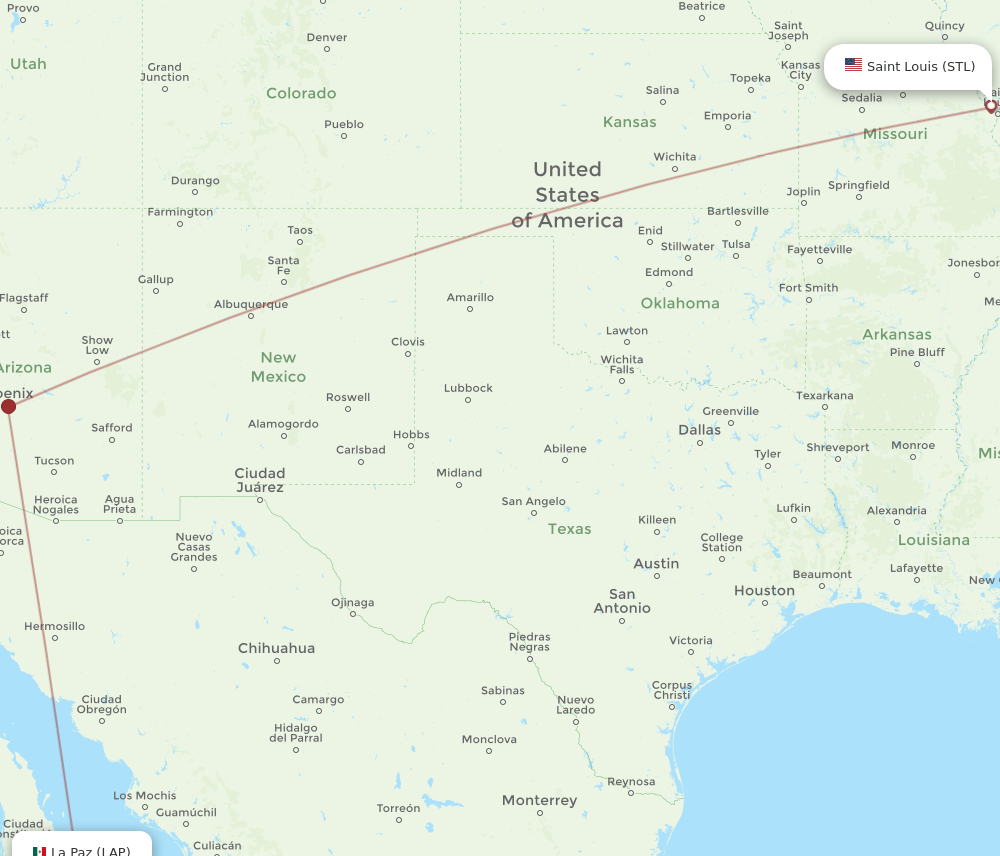 La Paz - Saint Louis route map and flight paths