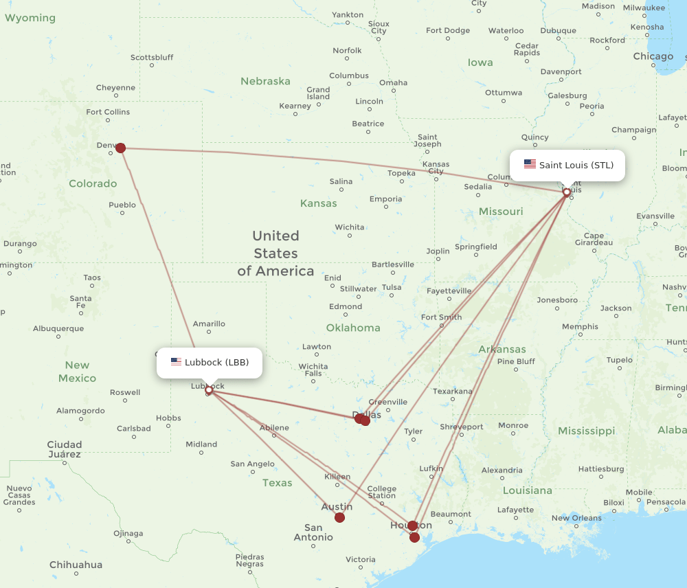 STL-LBB flight routes