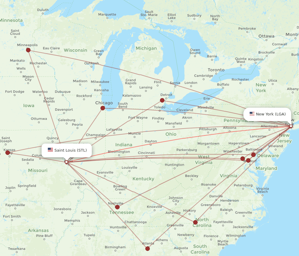 STL-LGA flight routes