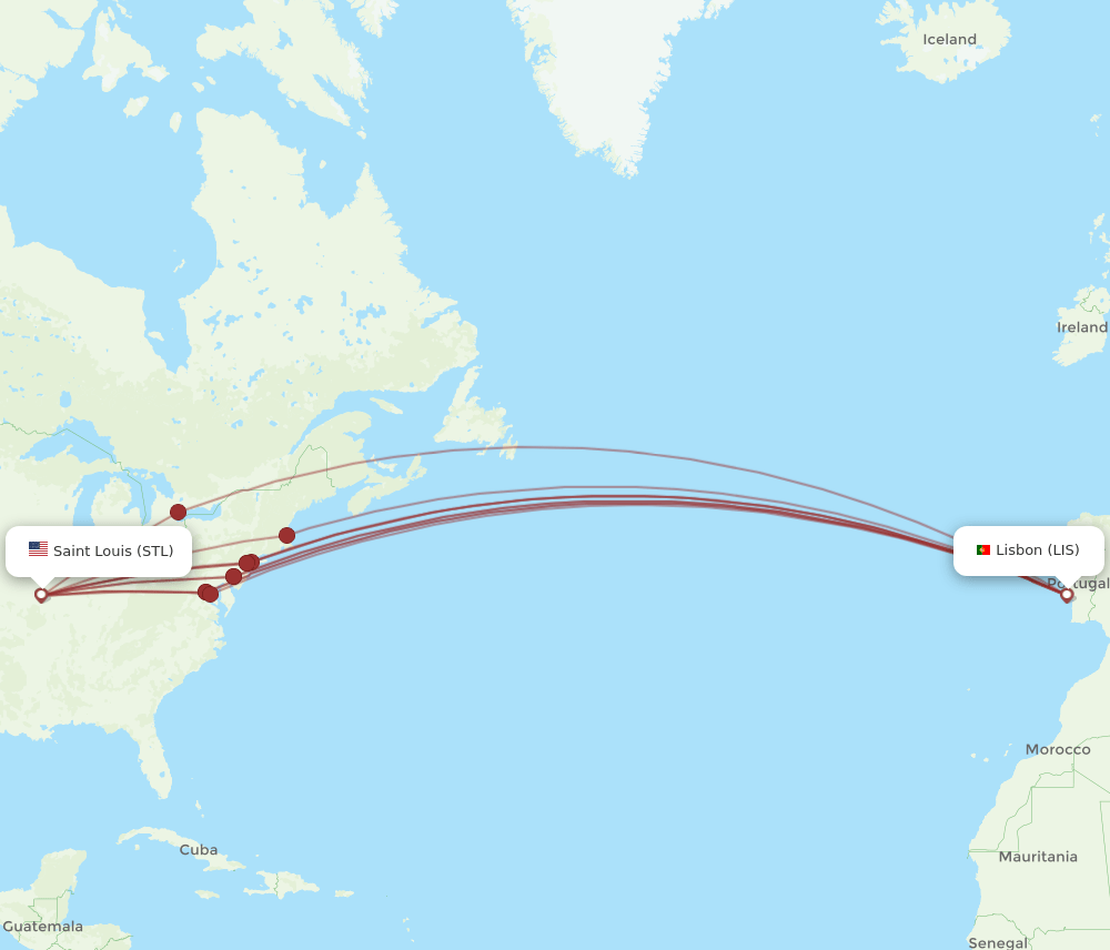 STL-LIS flight routes