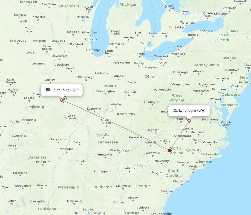 STL-LYH flight routes