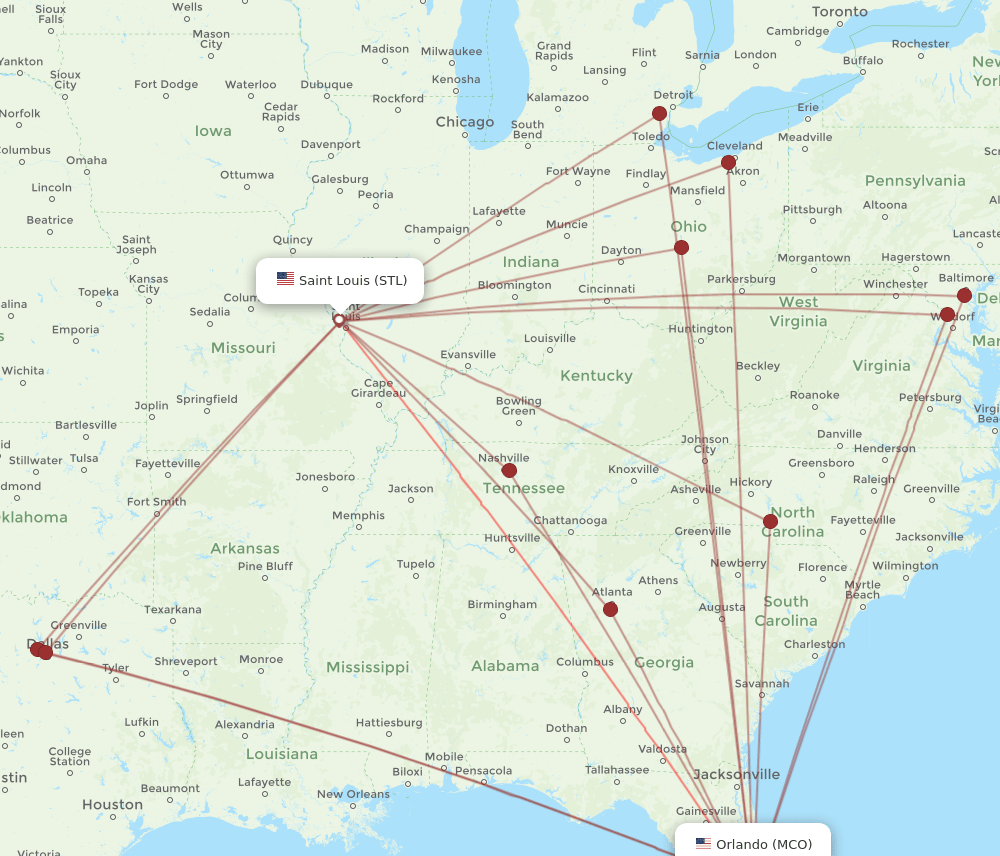 STL-MCO flight routes
