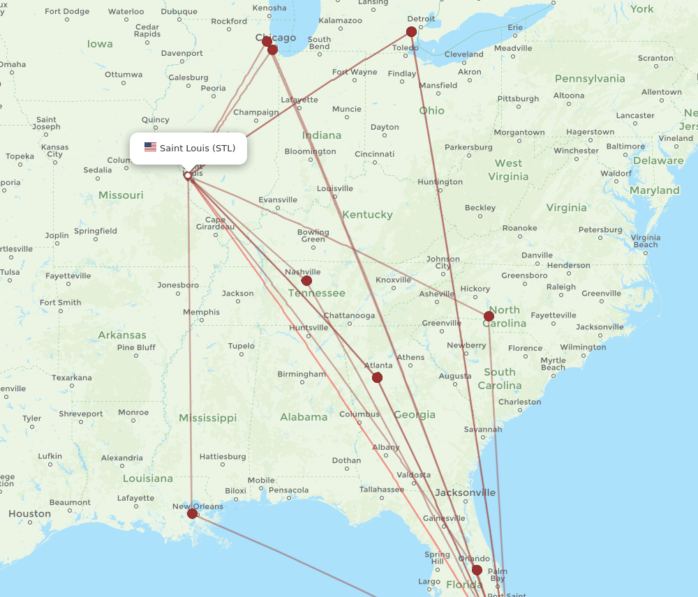 STL to MIA flights and routes map