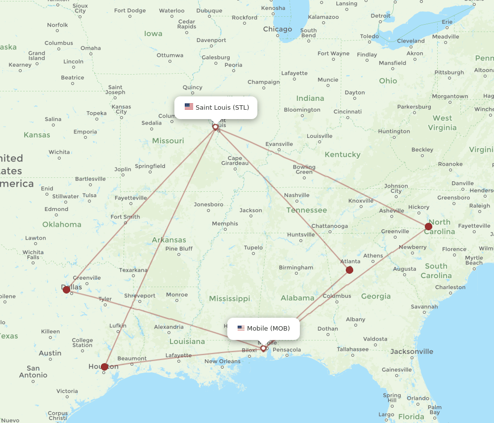 STL-MOB flight routes