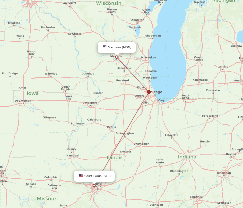 STL to MSN flights and routes map