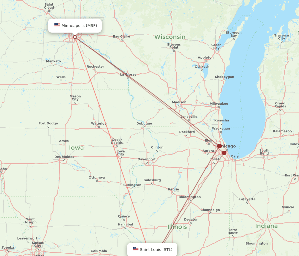 STL to MSP flights and routes map