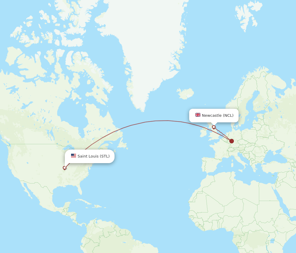 STL to NCL flights and routes map