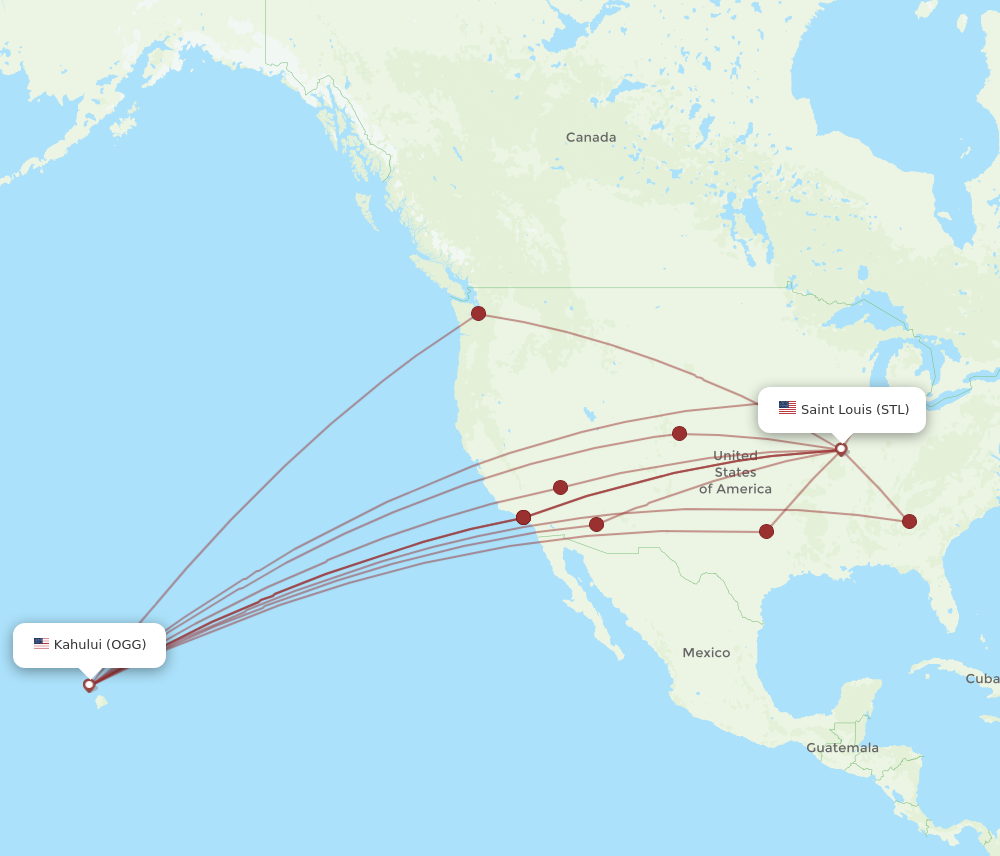 STL to OGG flights and routes map