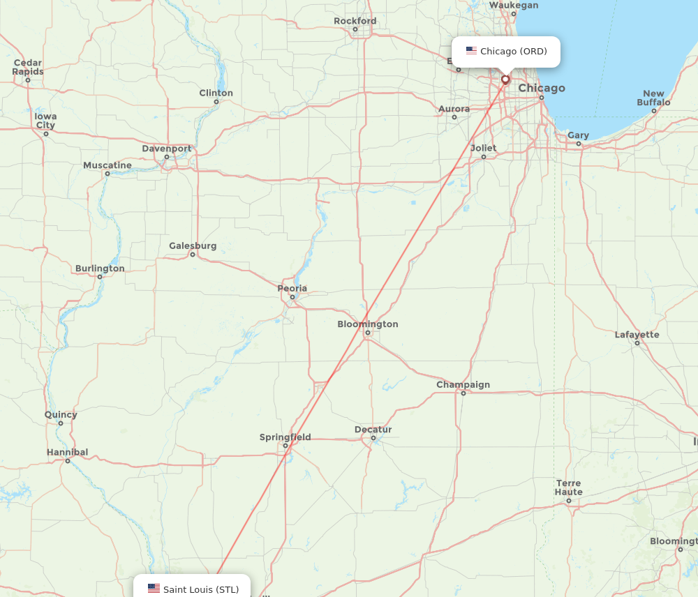 STL to ORD flights and routes map