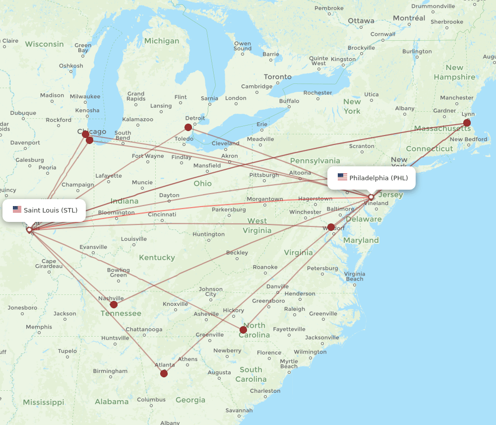 STL-PHL flight routes