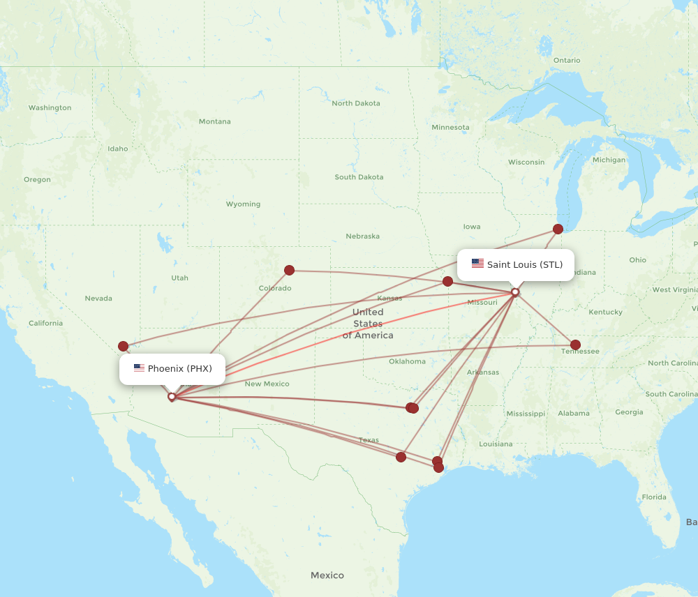 STL to PHX flights and routes map