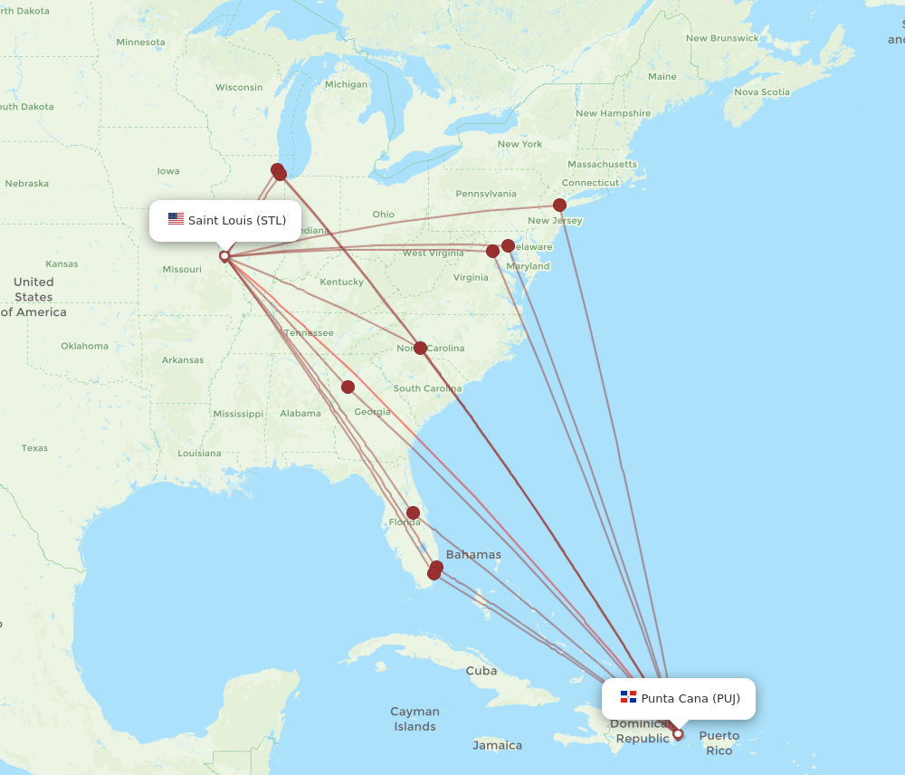 STL-PUJ flight routes
