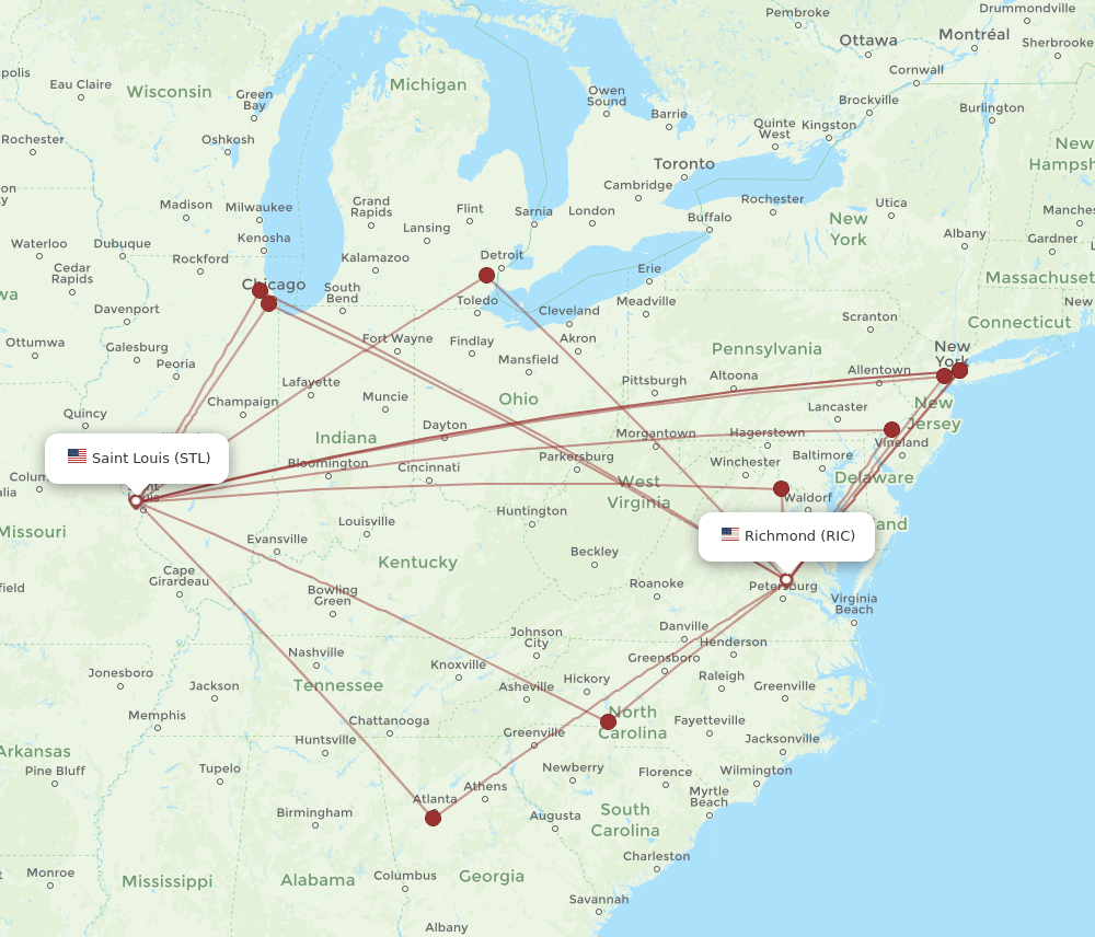 STL to RIC flights and routes map
