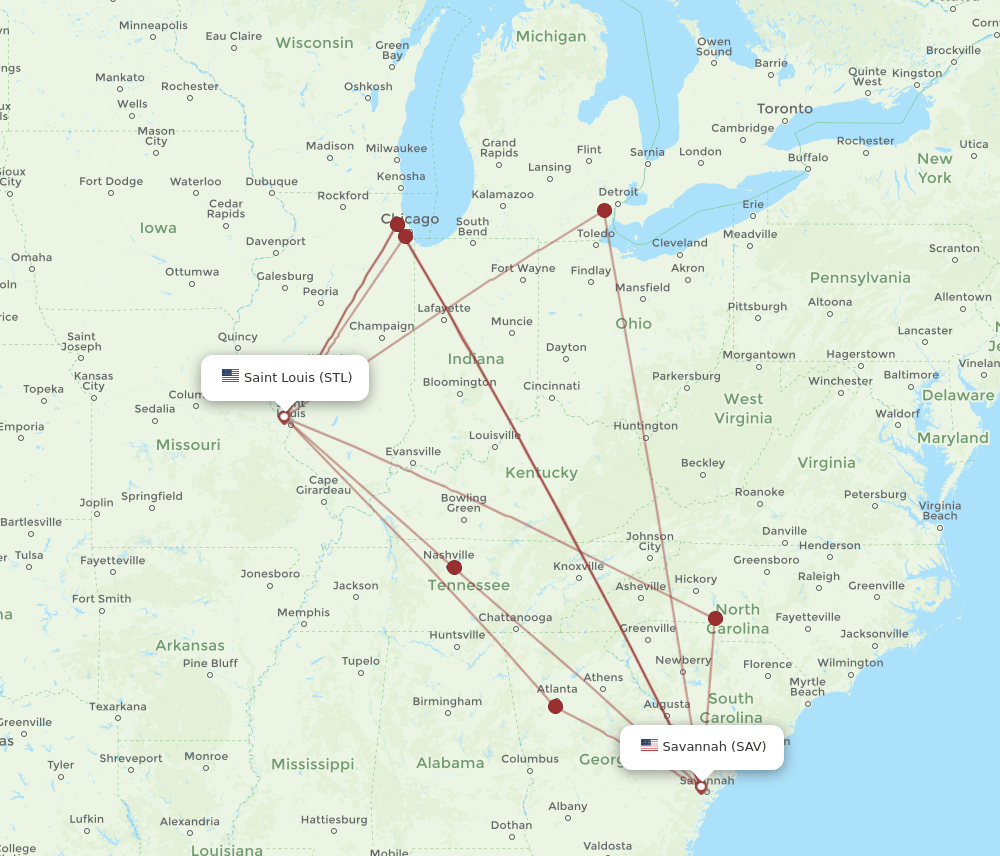 STL-SAV flight routes